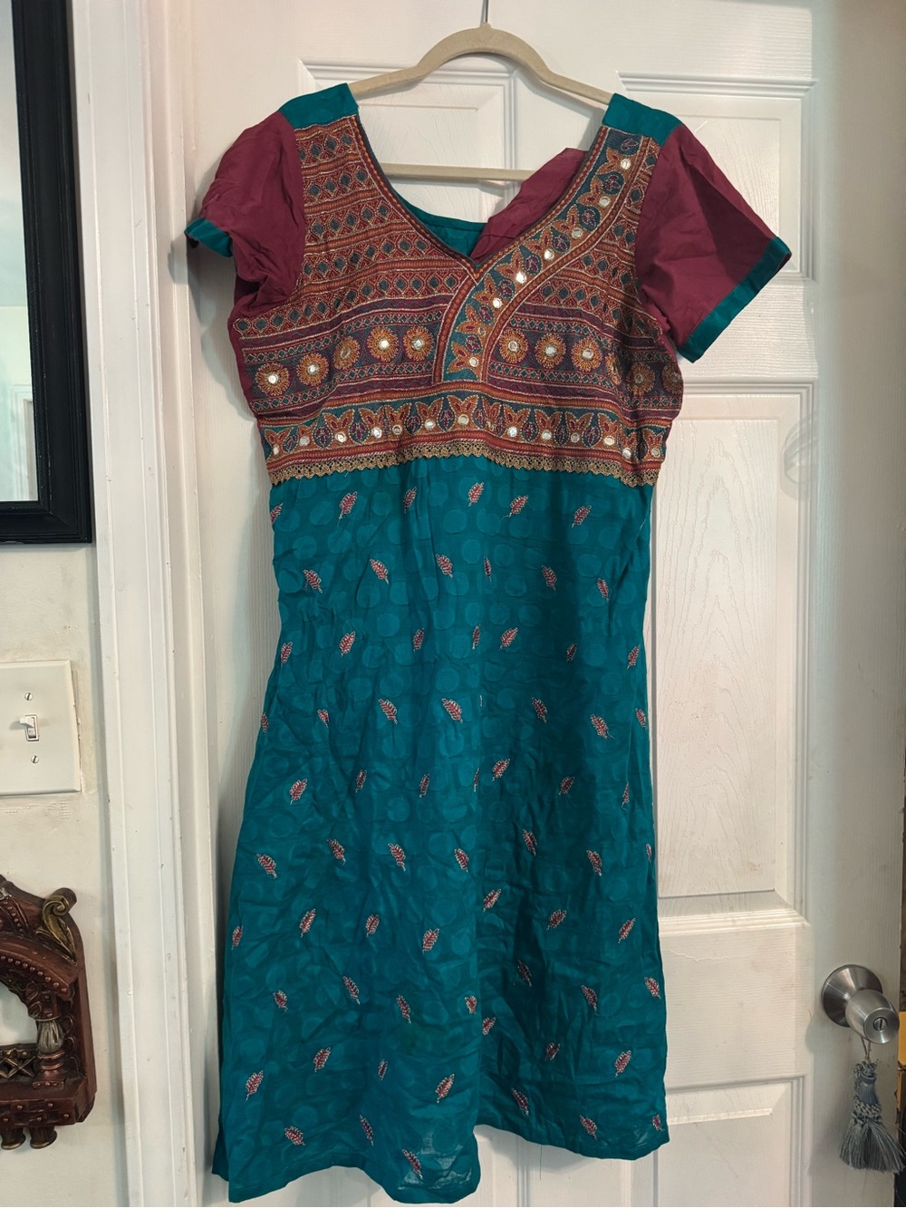 Embroidered Teal & Magenta Kurta Women's Dress Made in India